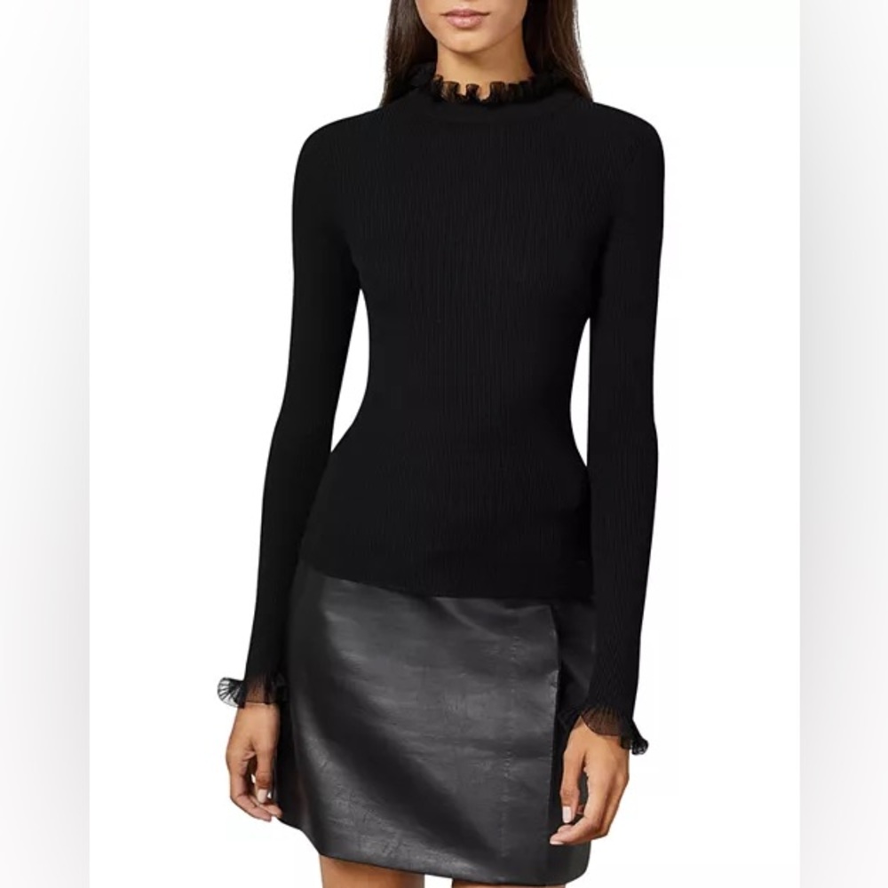 Ted Baker Black Long Sleeve Top with Ruffle Details